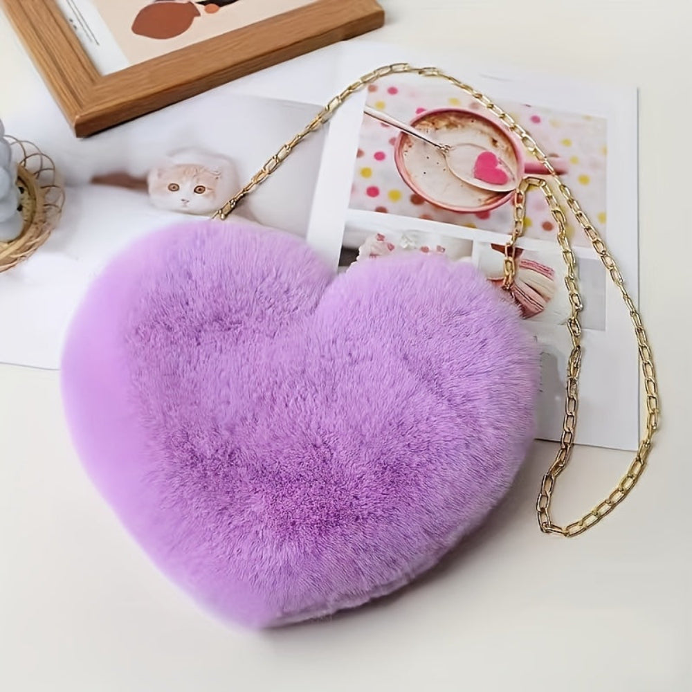 Women's Plush Crossbody Bag with Makeup Pouch - Trendy Valentine's Day Gift