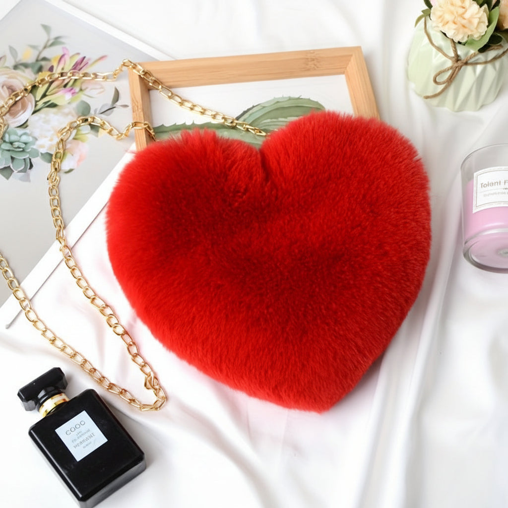 Women's Plush Crossbody Bag with Makeup Pouch - Trendy Valentine's Day Gift