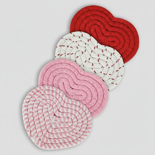 Heart-Shaped Hand-Woven Coasters - Eco-Friendly Romantic Decor