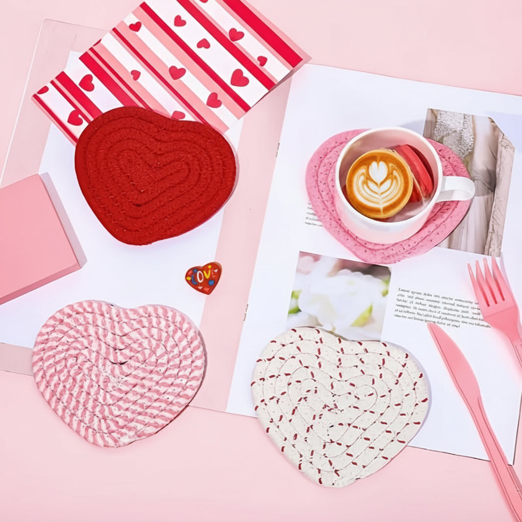 Heart-Shaped Hand-Woven Coasters - Eco-Friendly Romantic Decor