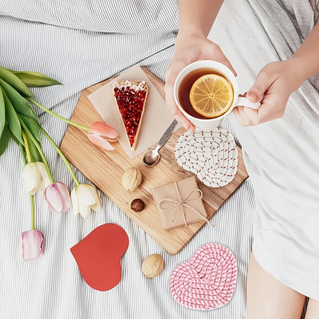 Heart-Shaped Hand-Woven Coasters - Eco-Friendly Romantic Decor