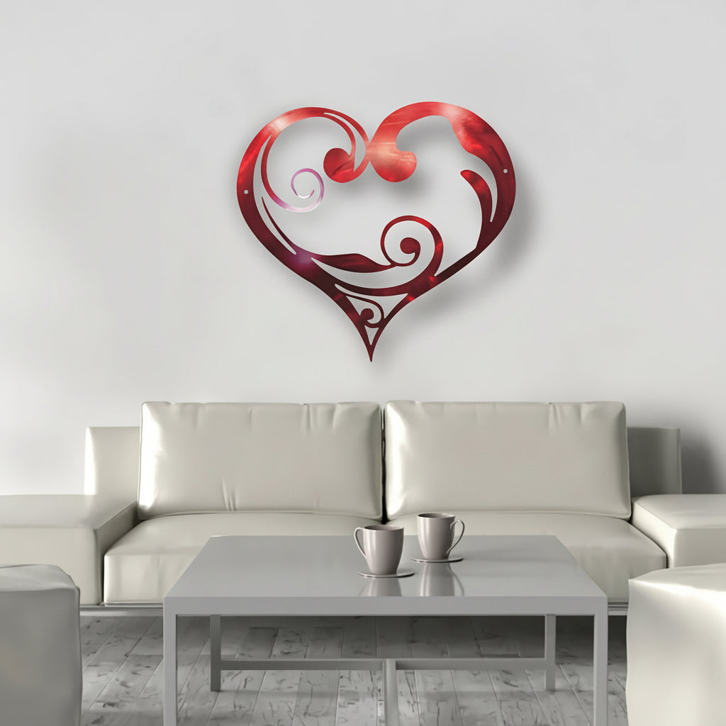 Heart-Shaped Vintage Metal Wall Art with Floral Garland