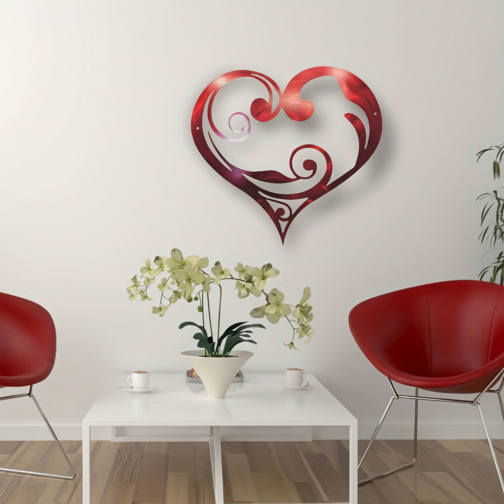Heart-Shaped Vintage Metal Wall Art with Floral Garland