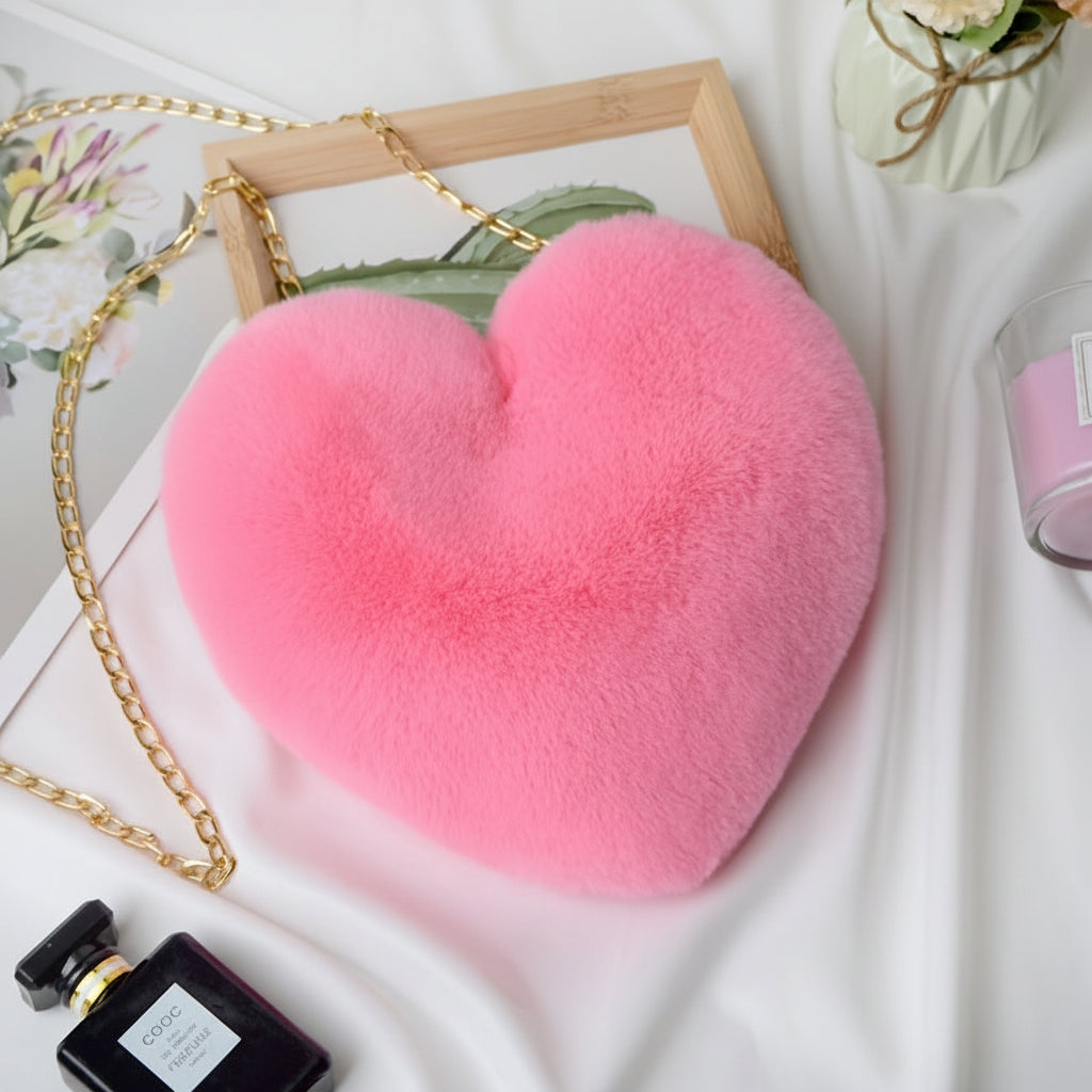 Women's Plush Crossbody Bag with Makeup Pouch - Trendy Valentine's Day Gift
