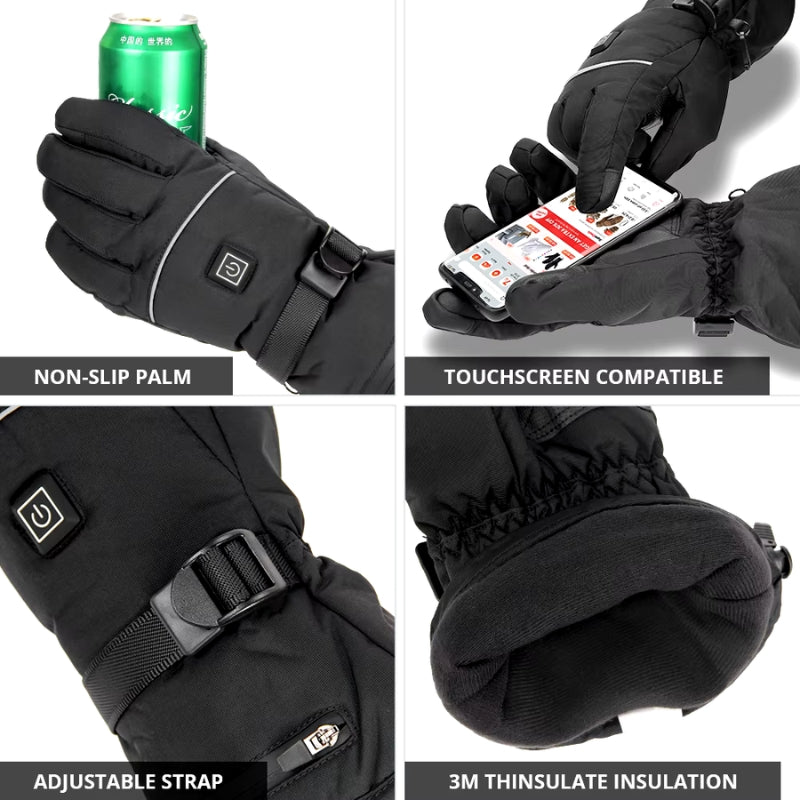 Heated Waterproof Winter Gloves with Touchscreen Functionality