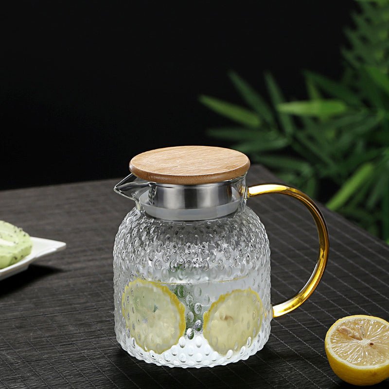 Heat-Resistant Ribbed Glass Jug with Bamboo Lid