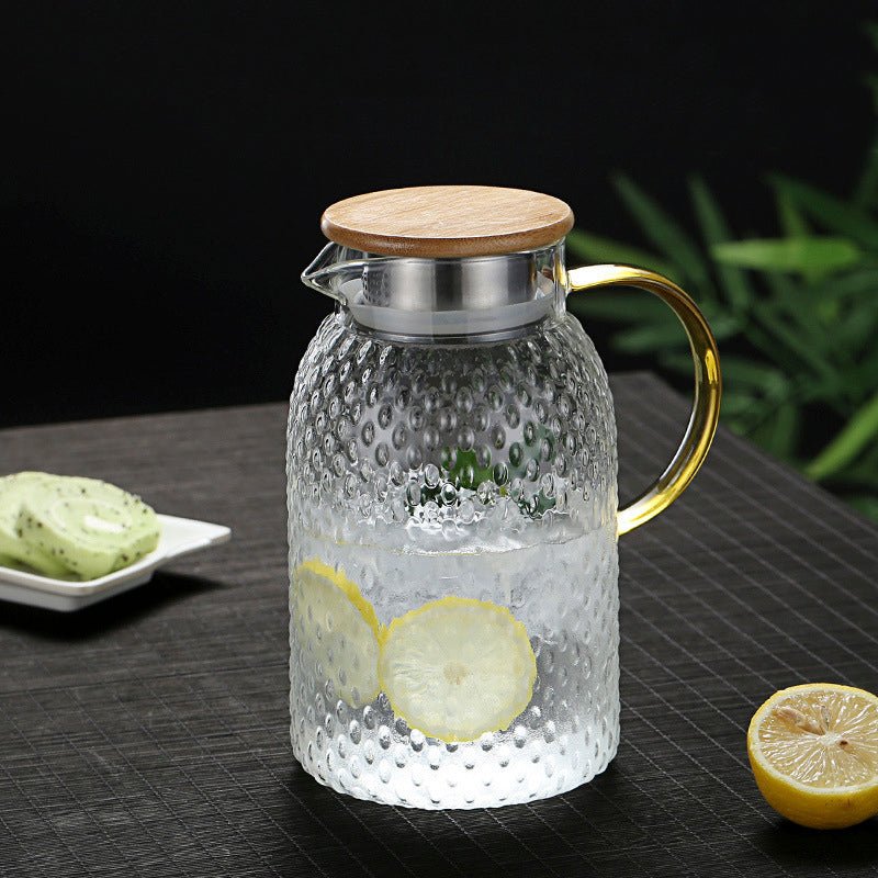 Heat-Resistant Ribbed Glass Jug with Bamboo Lid