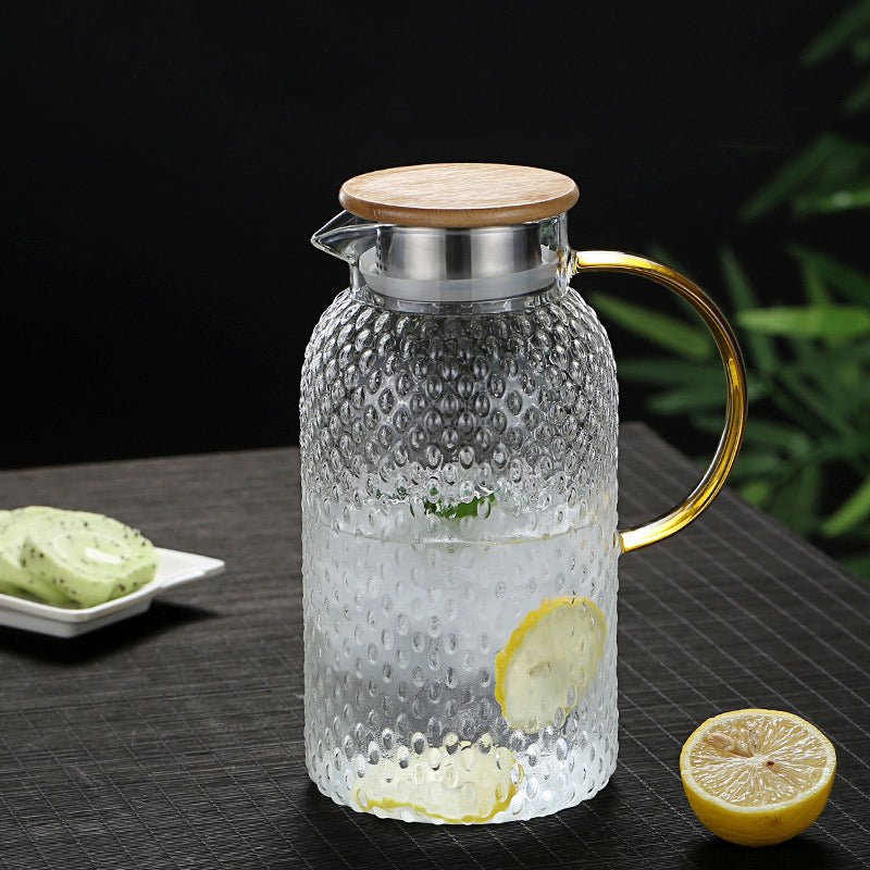 Heat-Resistant Ribbed Glass Jug with Bamboo Lid
