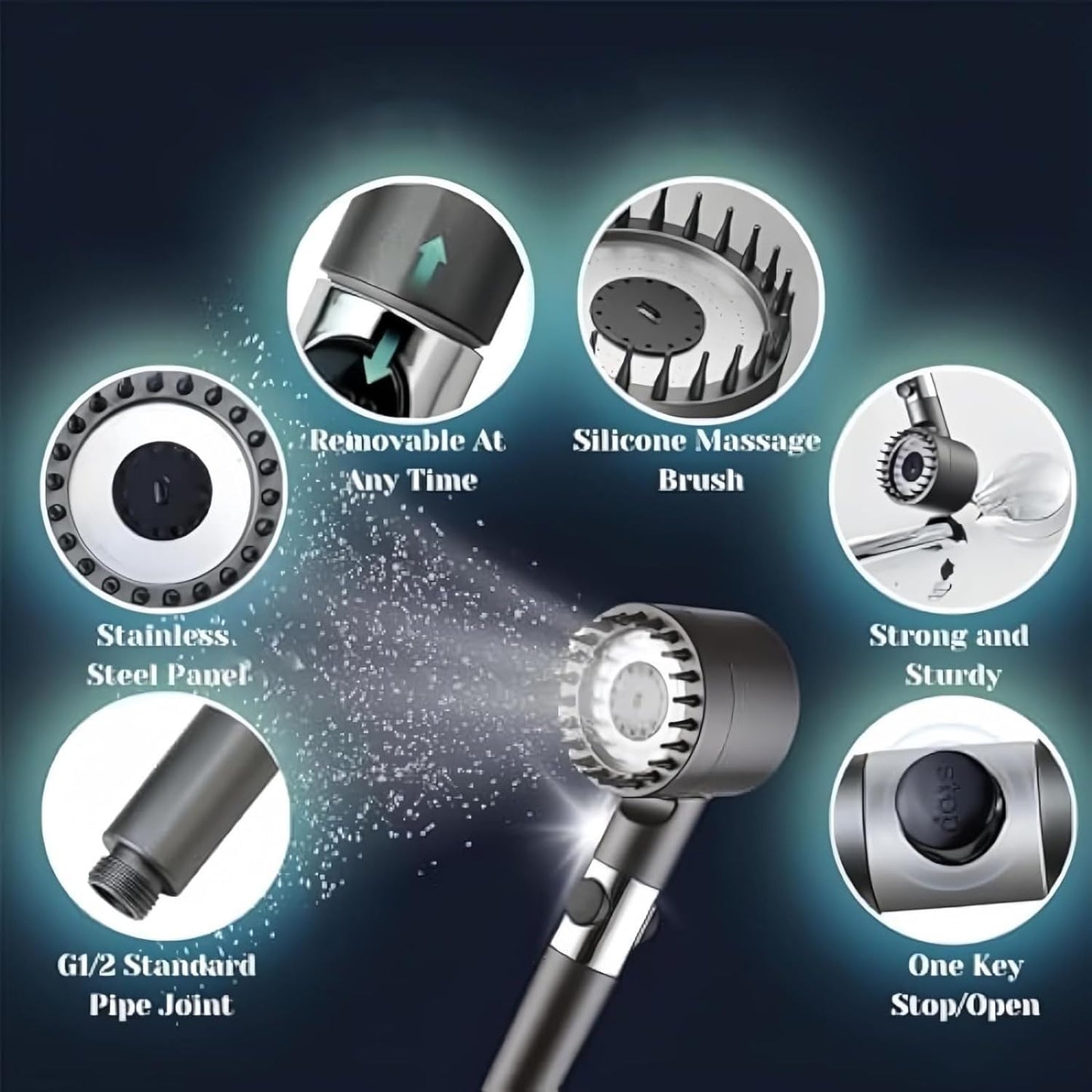 High-Pressure Massage Shower Head with 3 Spray Settings and Filtration