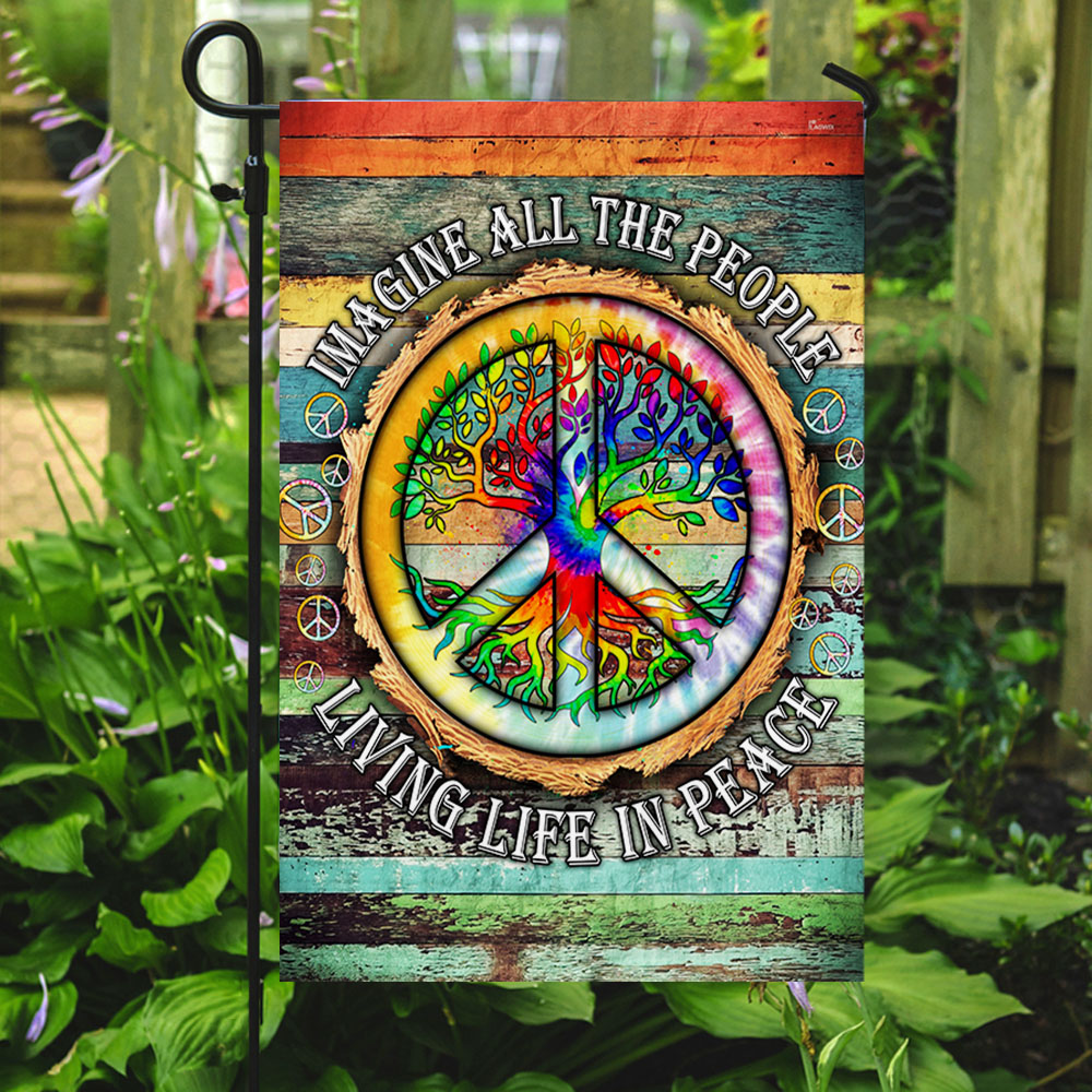 Imagine All The People Living Life In Peace Hippie Flag