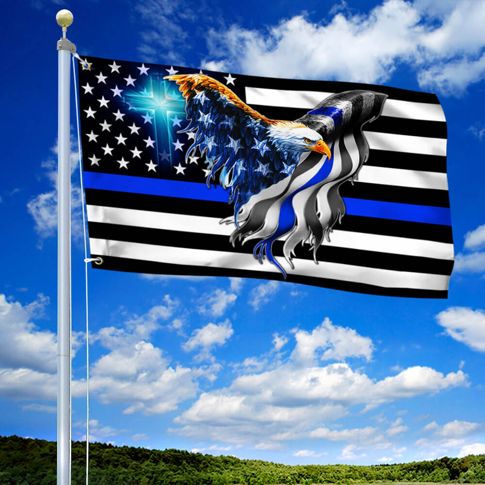 Thin Blue Line American Eagle Canvas Flag - Double-Sided, Custom Printed