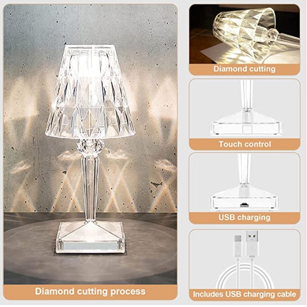 LED Diamond Crystal Table Lamp with Rechargeable Battery