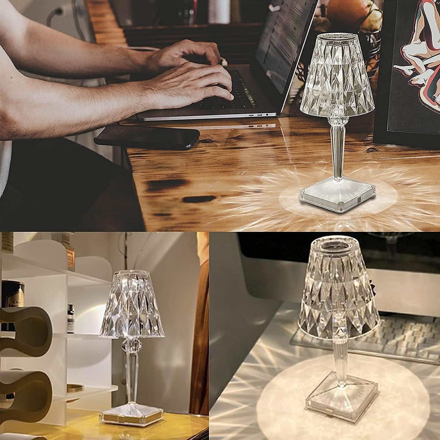 LED Diamond Crystal Table Lamp with Rechargeable Battery