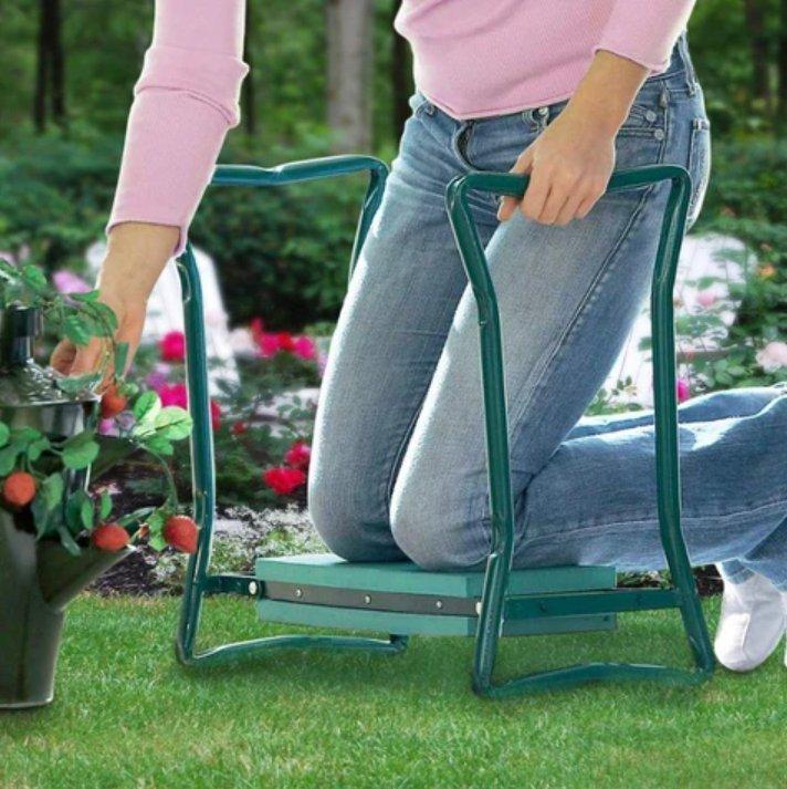 Folding Ergonomic Gardening Kneeler with Tool Bag