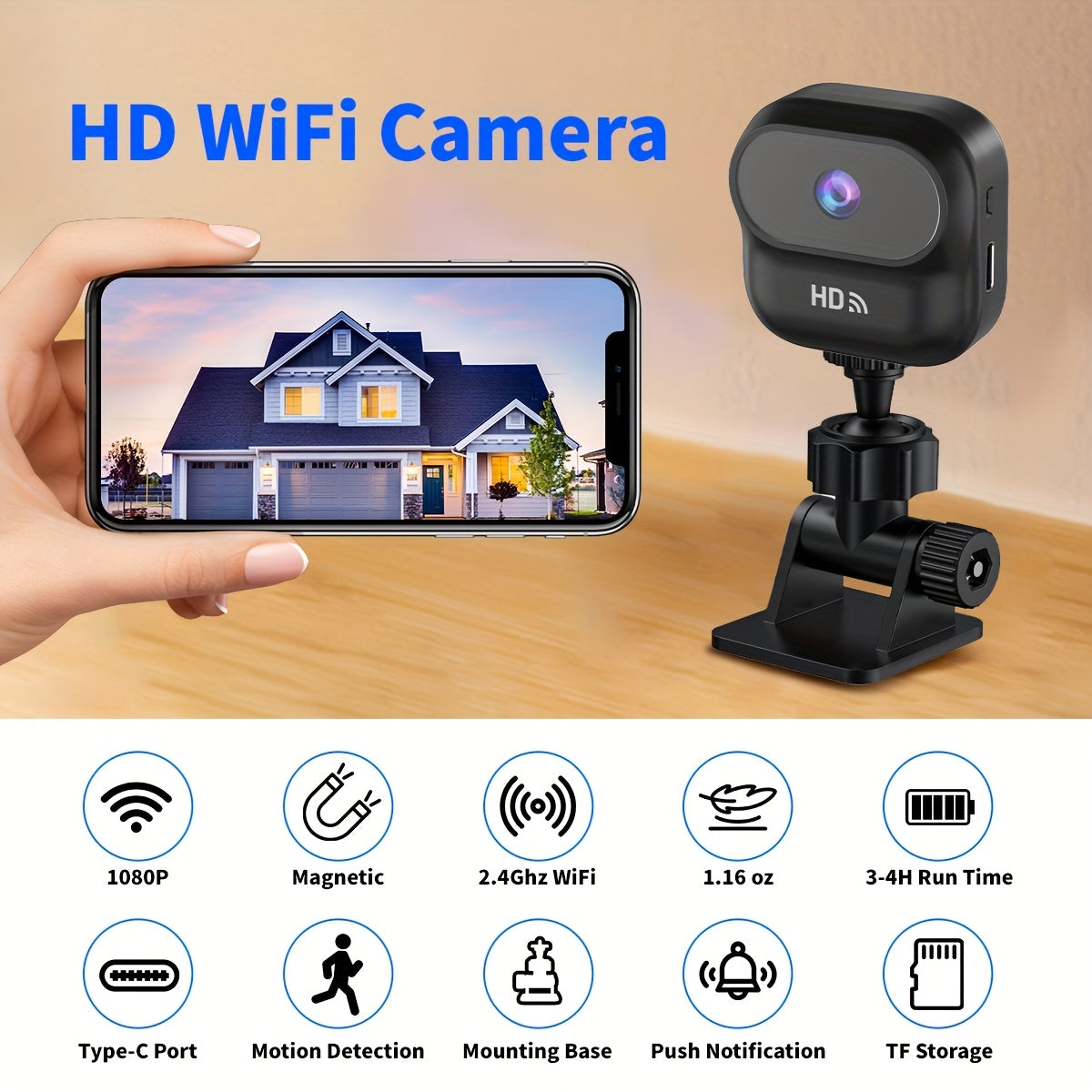 Mini 1080p Wireless Surveillance Camera with Local Recording