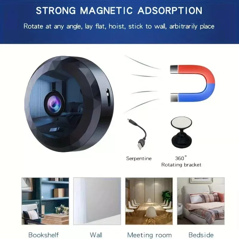 Magnetic Mini Surveillance Camera with App Control and Night Vision