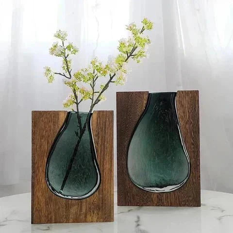 Wood and Glass Minimalist Decorative Vase