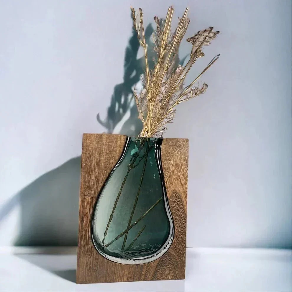 Wood and Glass Minimalist Decorative Vase