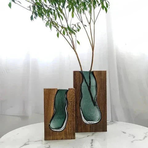 Wood and Glass Minimalist Decorative Vase