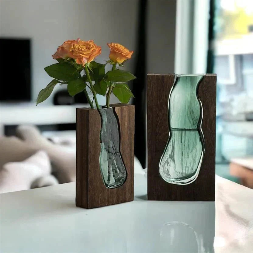 Wood and Glass Minimalist Decorative Vase