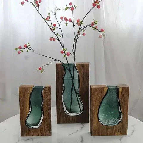 Wood and Glass Minimalist Decorative Vase