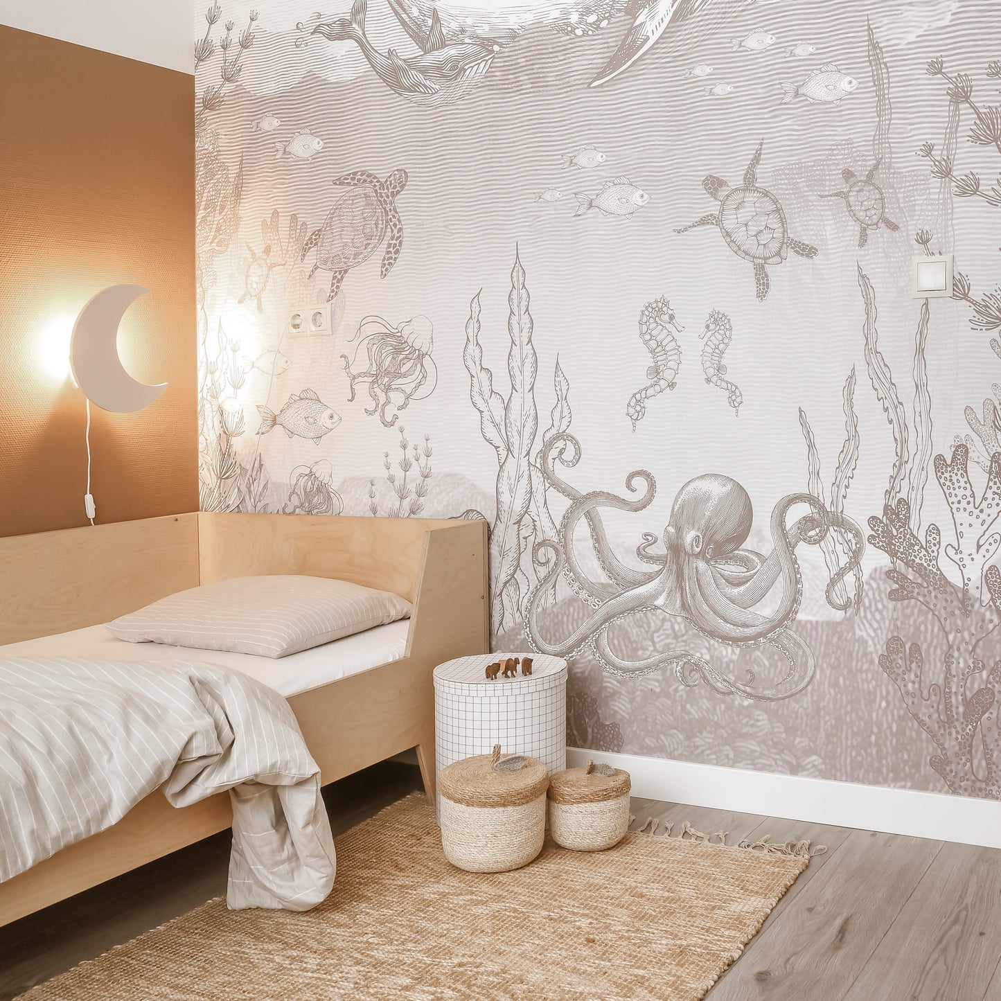 Wooden Moon-Shaped Wall Night Light for Kids