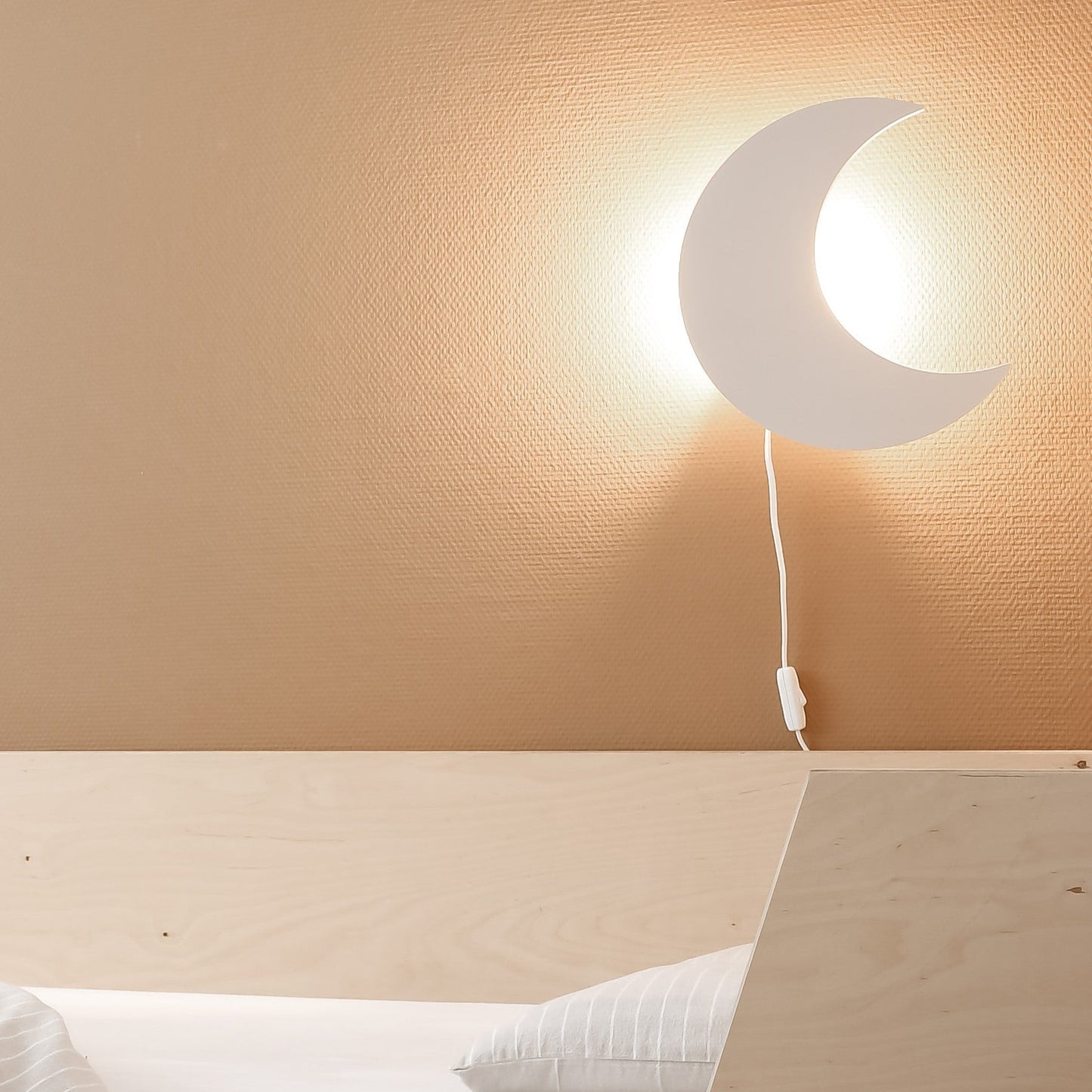 Wooden Moon-Shaped Wall Night Light for Kids