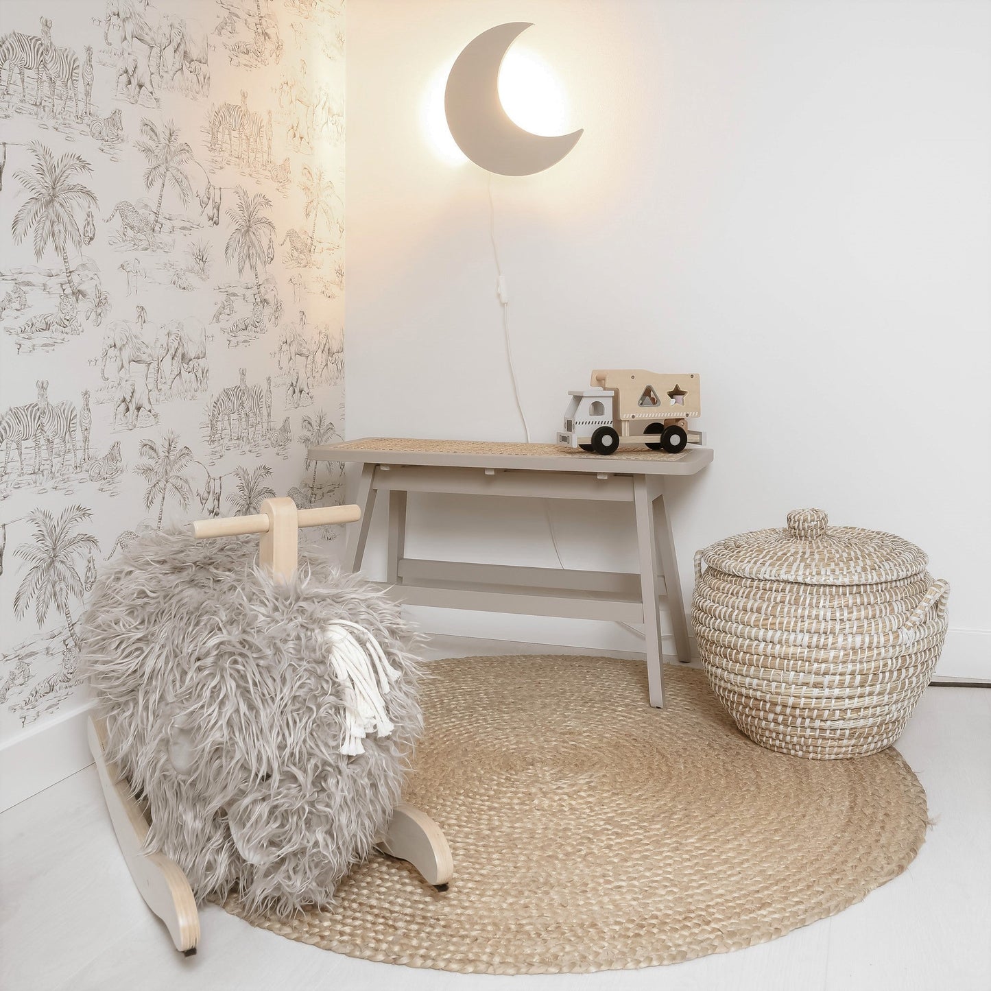 Wooden Moon-Shaped Wall Night Light for Kids