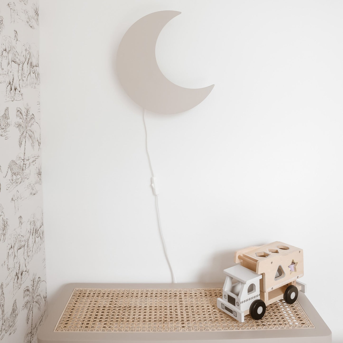 Wooden Moon-Shaped Wall Night Light for Kids