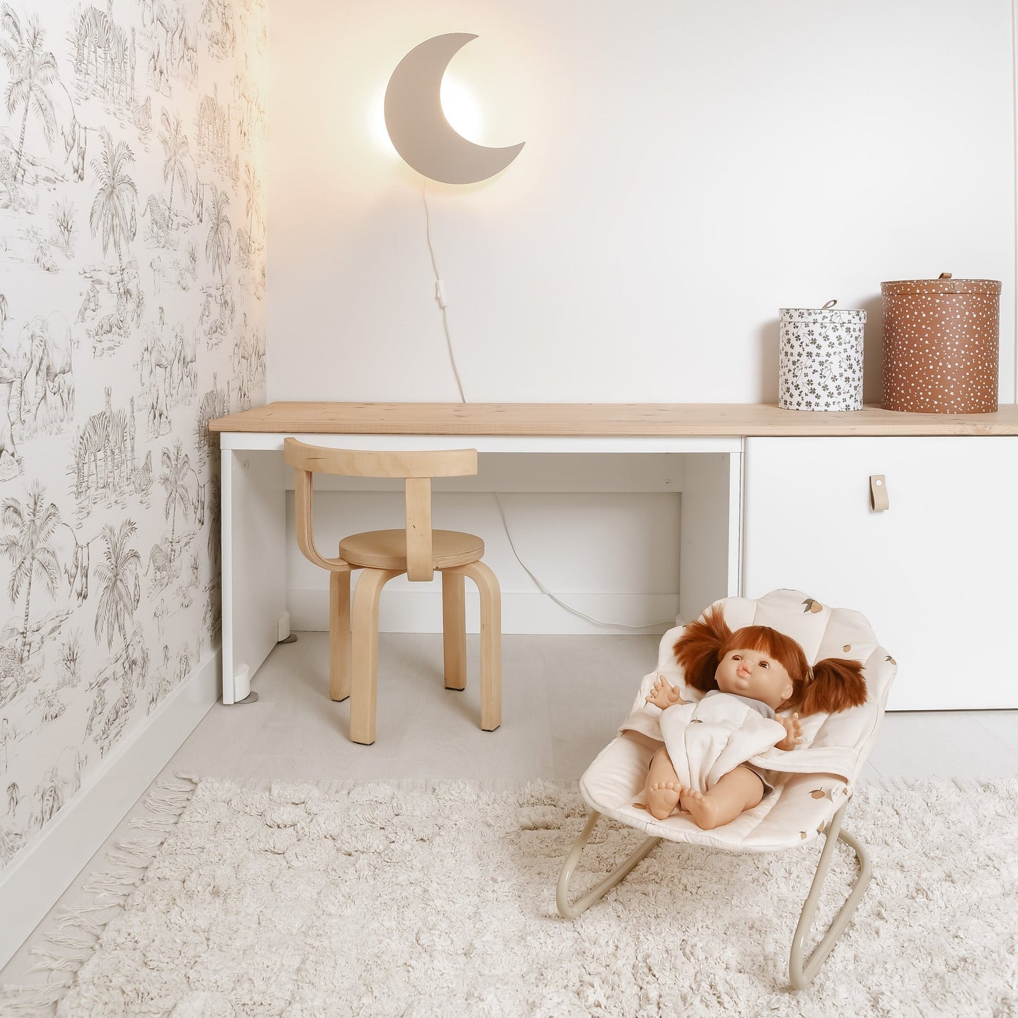 Wooden Moon-Shaped Wall Night Light for Kids