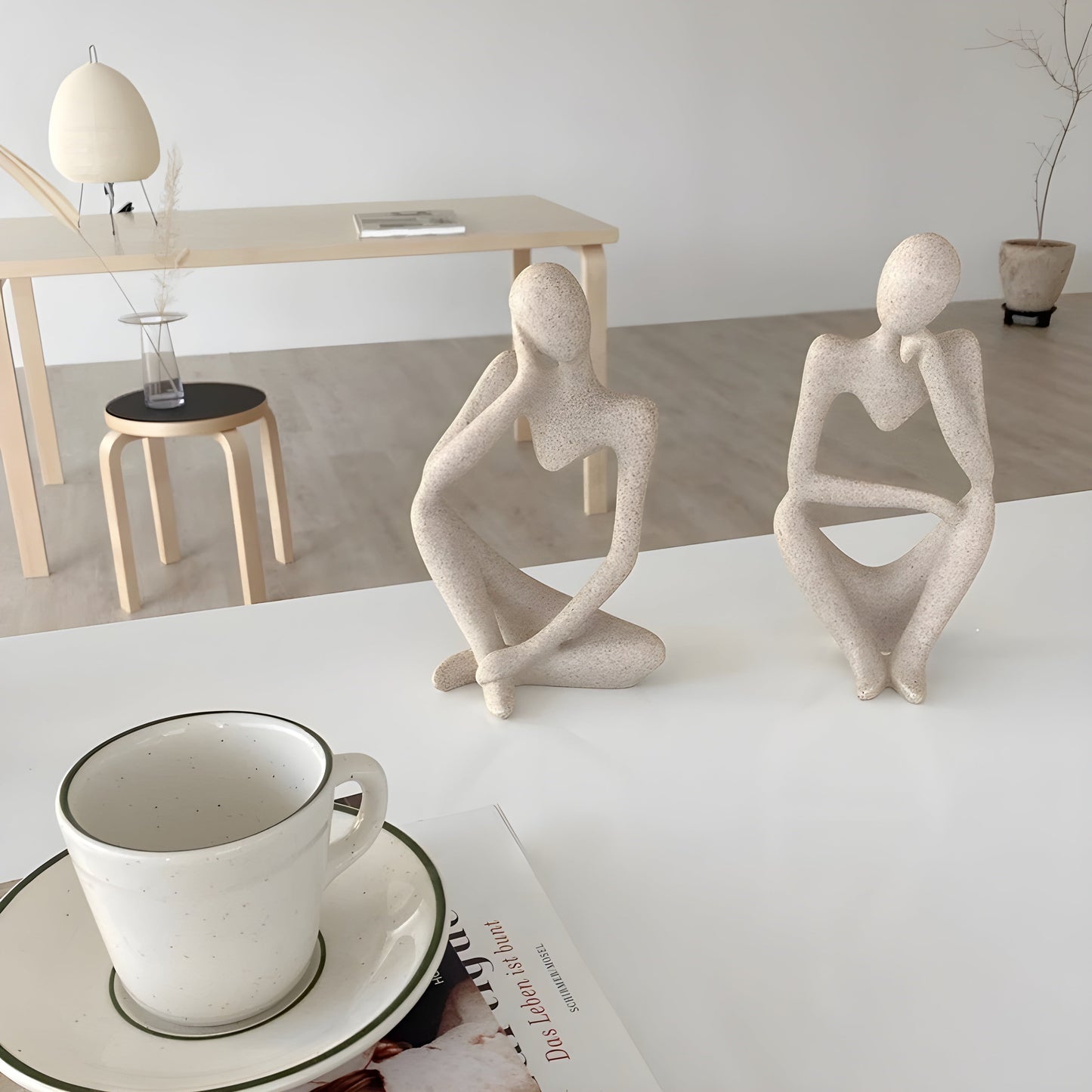 Sand-Hued Abstract Thinker Sculpture in Scandinavian Design