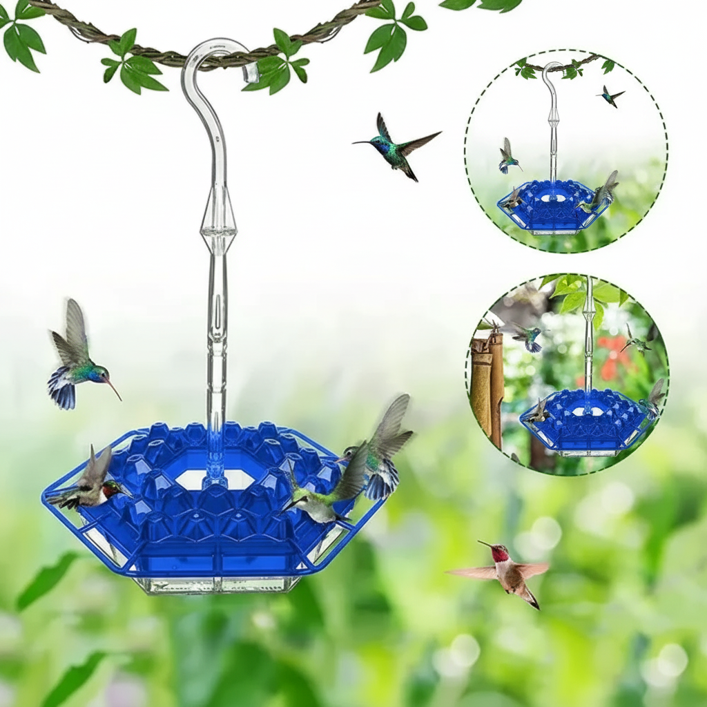 Hummingbird Feeder with 30 Flower-Shaped Feeding Ports