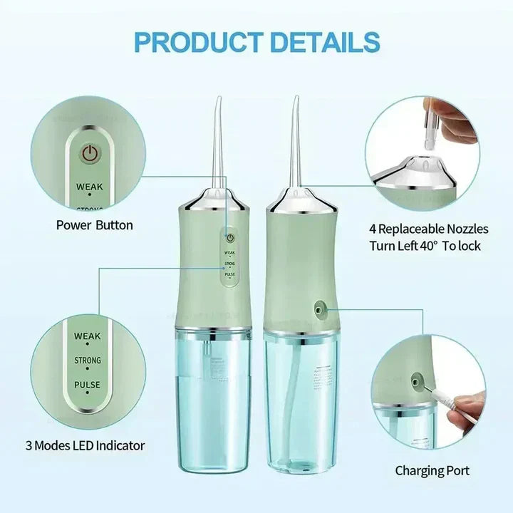 Wireless Water Flosser with 360° Rotating Nozzles and 3 Cleaning Modes