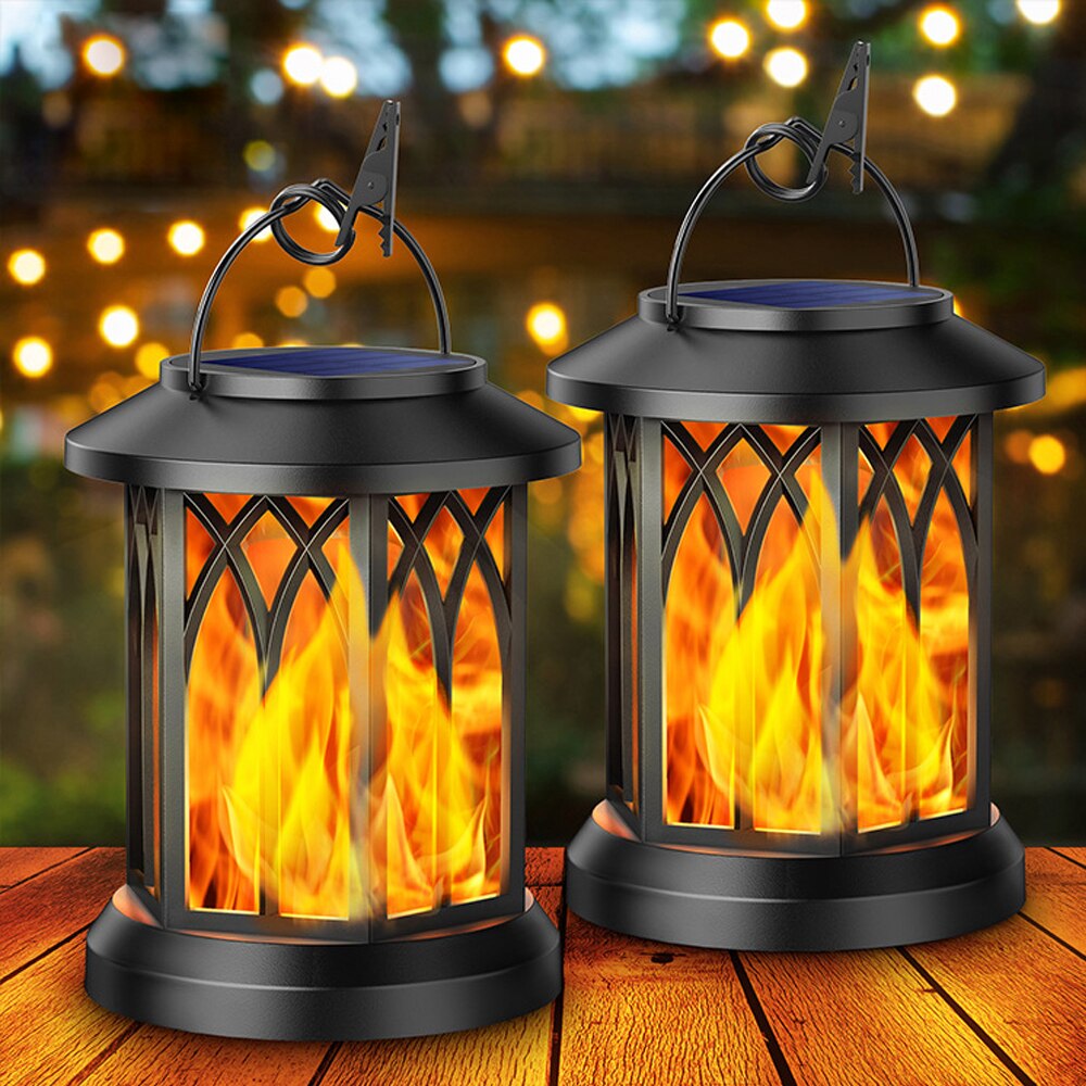 Solar Hanging Lanterns with Flickering Flame Effect - Weather Resistant (2-Pack)