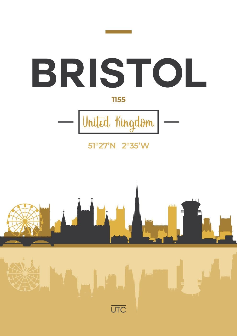 Bristol City Skyline Art Print in Yellow and Grey
