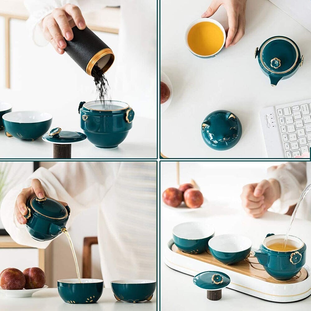 Ceramic Lucky Cat Tea Cup Set with Strainer and Lid