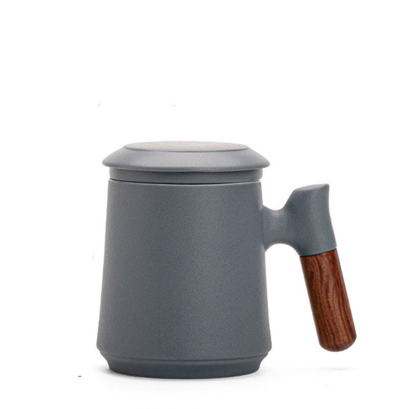 Japanese Ceramic Tea Mug Set with Strainer and Lid, Handmade