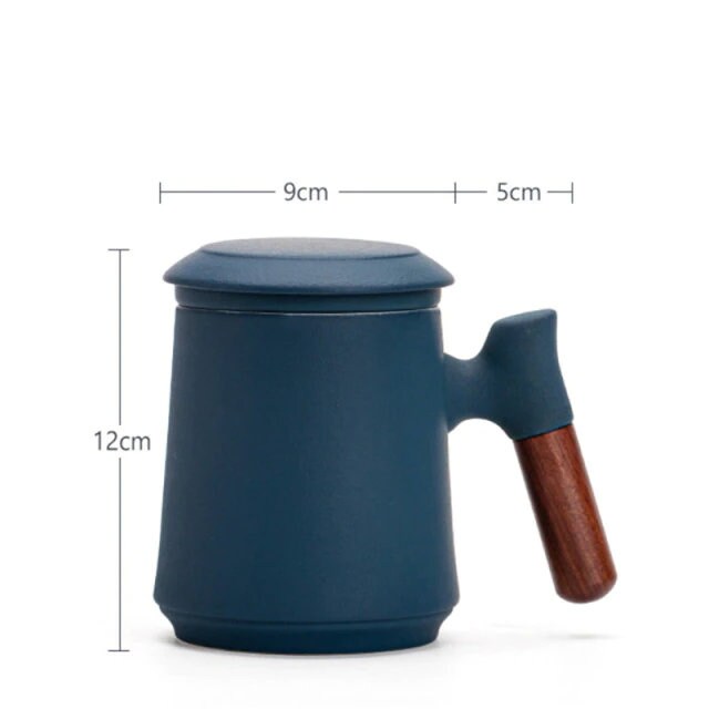 Japanese Ceramic Tea Mug Set with Strainer and Lid, Handmade
