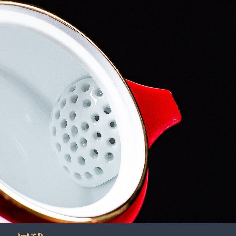 Ceramic Lucky Cat Tea Cup Set with Strainer and Lid