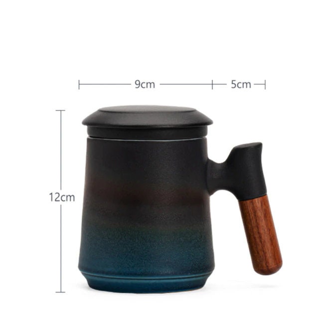 Japanese Ceramic Tea Mug Set with Strainer and Lid, Handmade