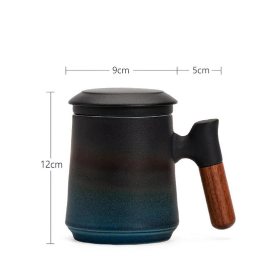 Japanese Ceramic Tea Mug Set with Strainer and Lid, Handmade