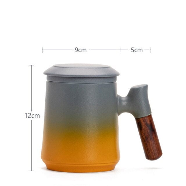 Japanese Ceramic Tea Mug Set with Strainer and Lid, Handmade