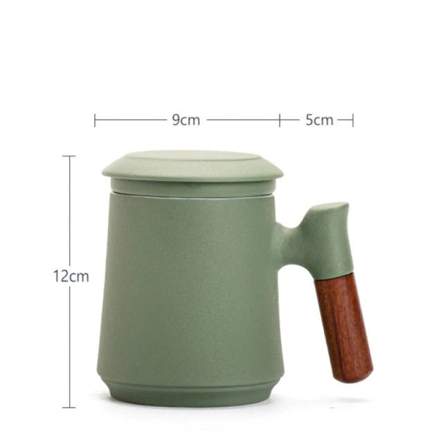 Japanese Ceramic Tea Mug Set with Strainer and Lid, Handmade