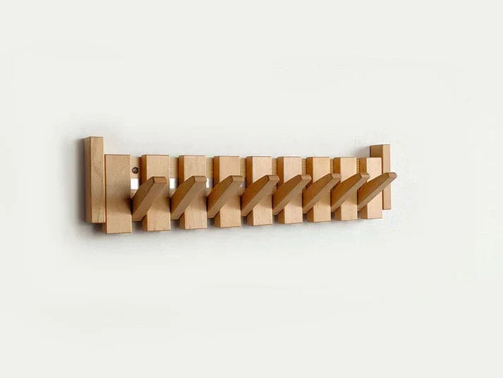 Wooden Piano Style Coat Rack with Foldable Hooks