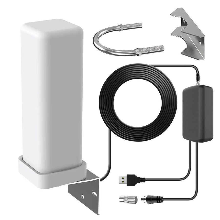 360° Outdoor HDTV Antenna with Signal Amplifier and Plug & Play Setup
