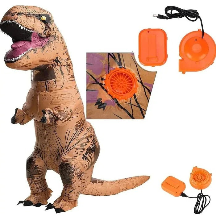 Inflatable T Rex Dinosaur Costume with Built-In Blower Fan
