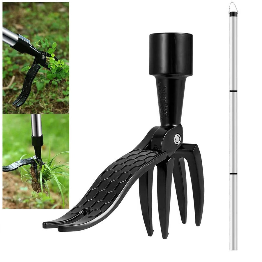 Stand Up Weed Puller Tool with 4 Claw Root Removal and Foot Pedal