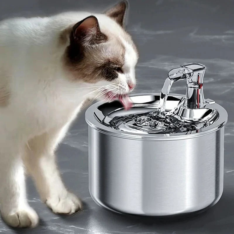Stainless Steel Cat Water Fountain with Motion Sensor and 4-Layer Filter