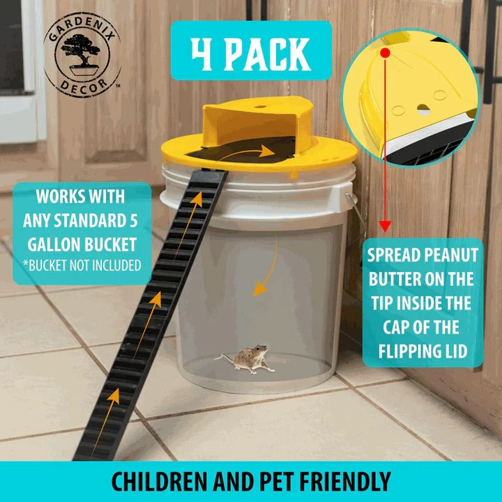 Auto-Reset Bucket Lid Mouse Trap System for Rodent Control