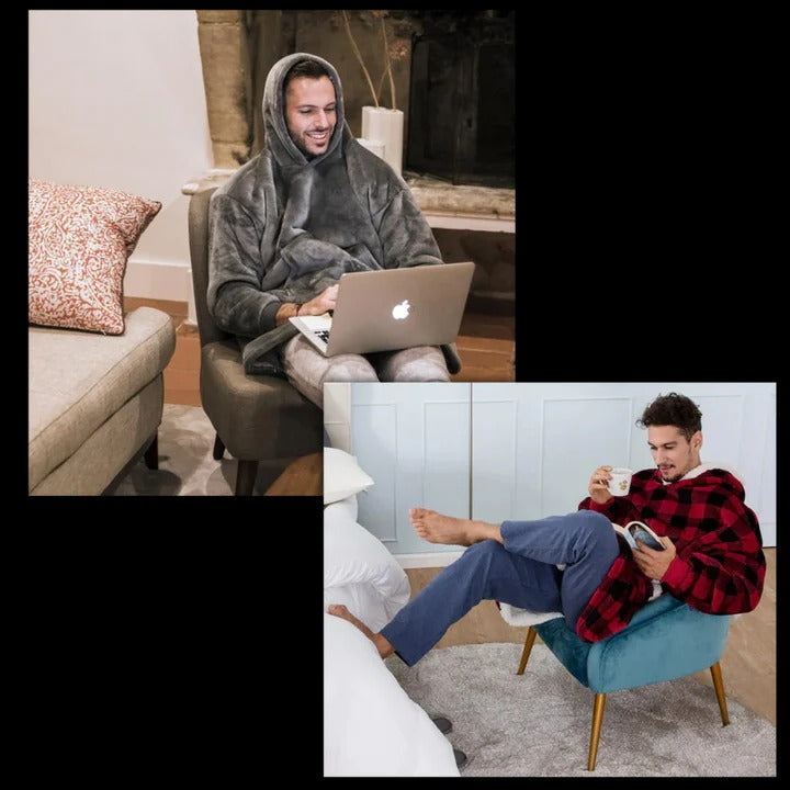 Giant Plaid Wearable Blanket Hoodie with Pockets
